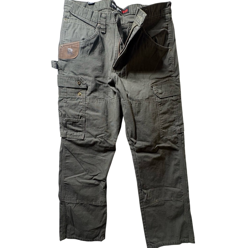 Wrangler RIGGS Workwear Cargo Pants Mens 32x28 Olive Green Cotton Ripstop Pant